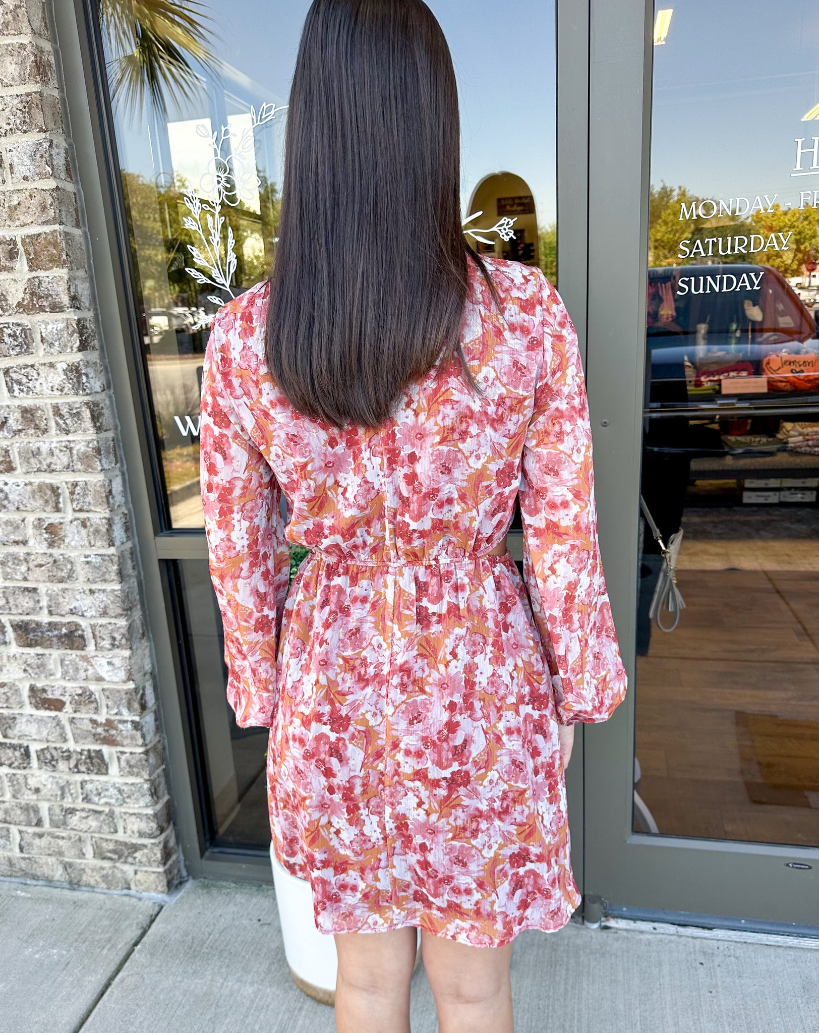 pink floral long sleeve mini dress LEO LIN - Aliza Long Sleeve Petal Mini Dress
