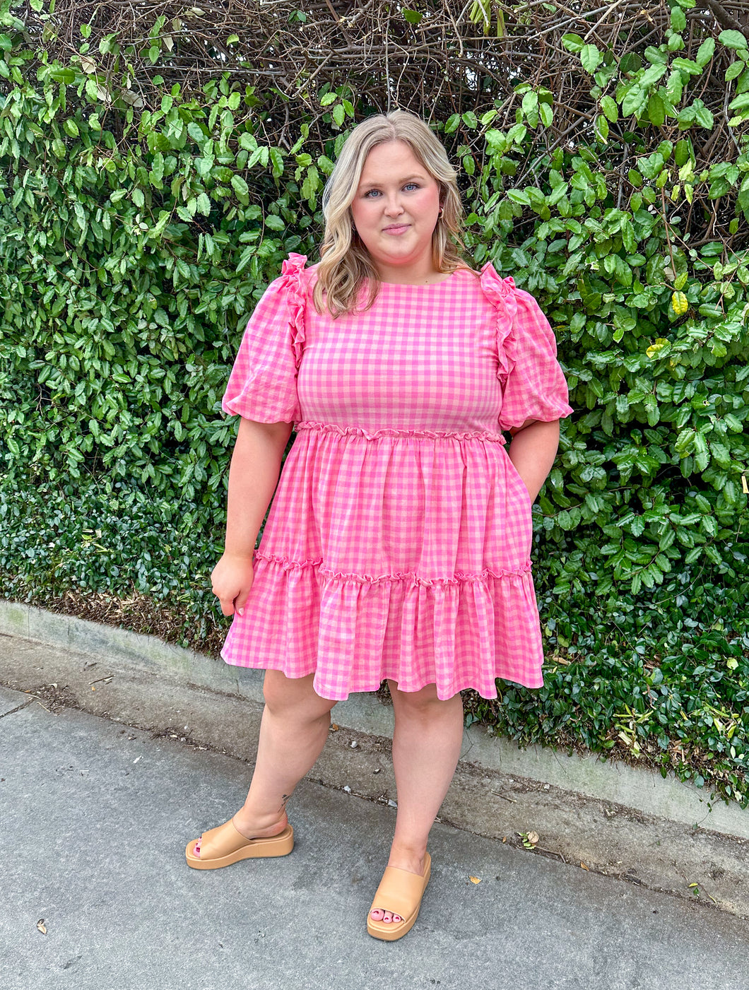 Pink Checkered Plus Dress