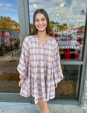 Load image into Gallery viewer, Long Sleeve Checkered Tiered Dress
